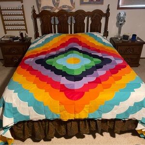 Bright Colored Polyester Quilt Top Sunburst Pattern Rainbow Pride 82” x 106”